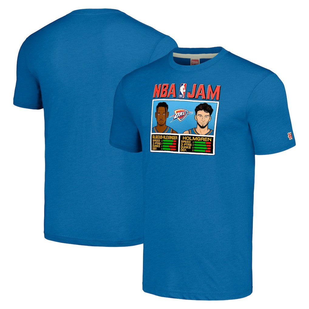 NBA - Shai Gilgeous-Alexander & Chet Holmgren Oklahoma City Thunder Homage Unisex NBA Jam Tri-Blend T-Shirt - Blue