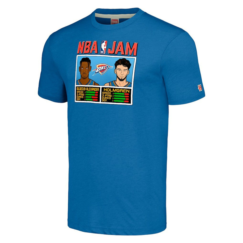 NBA - Shai Gilgeous-Alexander & Chet Holmgren Oklahoma City Thunder Homage Unisex NBA Jam Tri-Blend T-Shirt - Blue