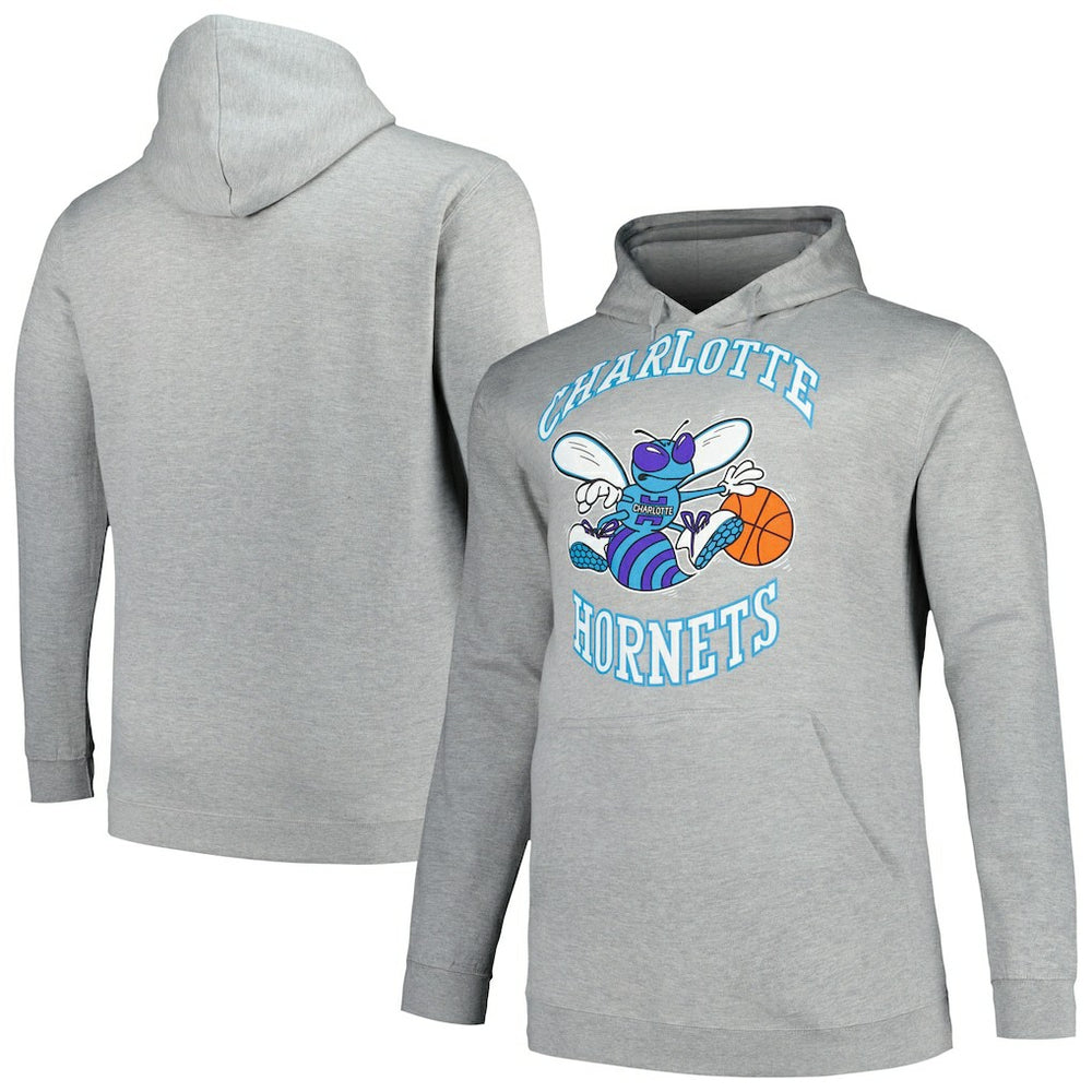 Mitchell & Ness - Charlotte Hornets Hardwood Classics Big & Tall Pullover Hoodie - Heather Gray