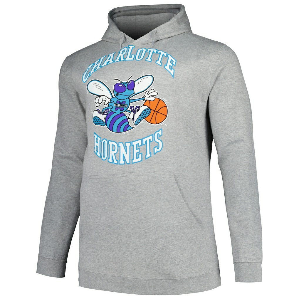 Mitchell & Ness - Charlotte Hornets Hardwood Classics Big & Tall Pullover Hoodie - Heather Gray
