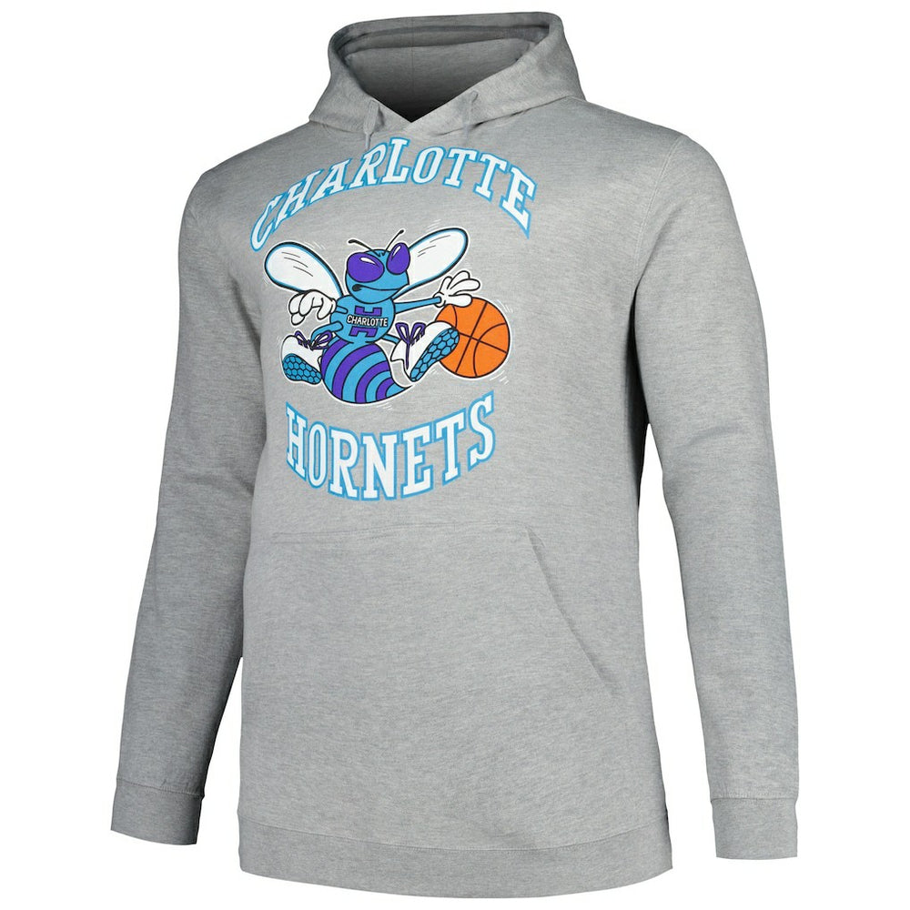 Mitchell & Ness - Charlotte Hornets Hardwood Classics Big & Tall Pullover Hoodie - Heather Gray