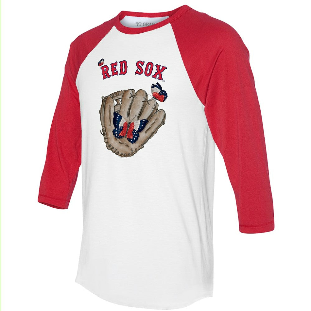 Boston Red Sox Tiny Turnip Unisex Butterfly Glove 3/4-Sleeve Raglan T-Shirt for sale