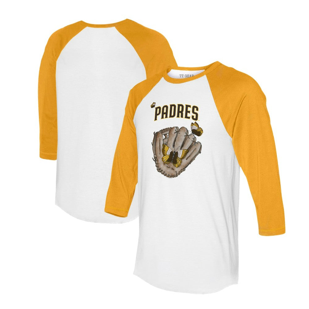 San Diego Padres Tiny Turnip Unisex Butterfly Glove 3/4-Sleeve Raglan T-Shirt for sale