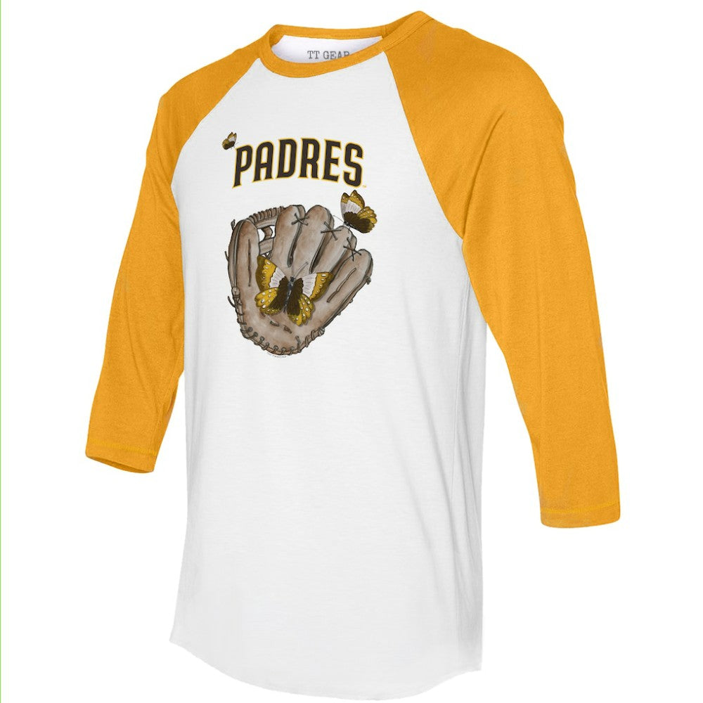 San Diego Padres Tiny Turnip Unisex Butterfly Glove 3/4-Sleeve Raglan T-Shirt for sale