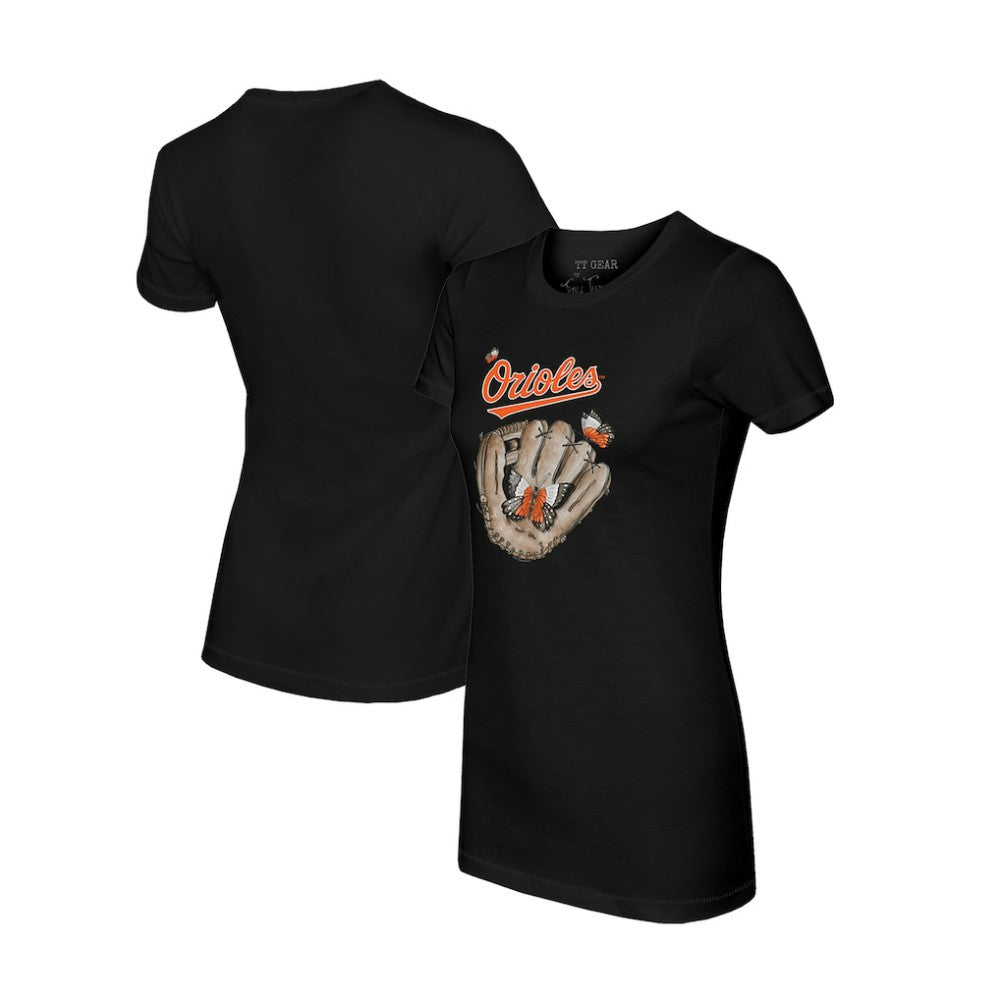 Baltimore Orioles Tiny Turnip Women's Butterfly Glove T-Shirt On Sale