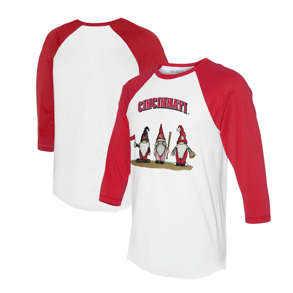 Cincinnati Reds Tiny Turnip Unisex Gnomes 3/4-Sleeve Raglan T-Shirt Lifestyle