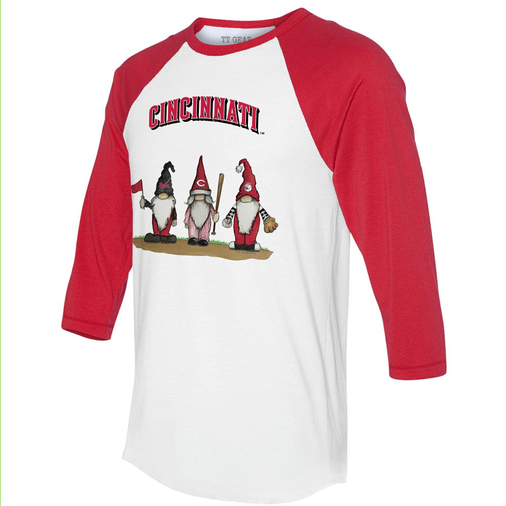 Cincinnati Reds Tiny Turnip Unisex Gnomes 3/4-Sleeve Raglan T-Shirt Lifestyle