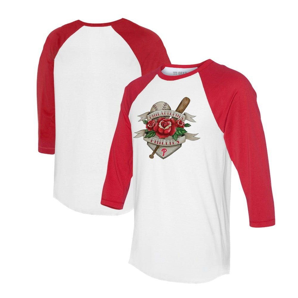 Philadelphia Phillies Tiny Turnip Unisex Tattoo Rose 3/4-Sleeve Raglan T-Shirt Clearance