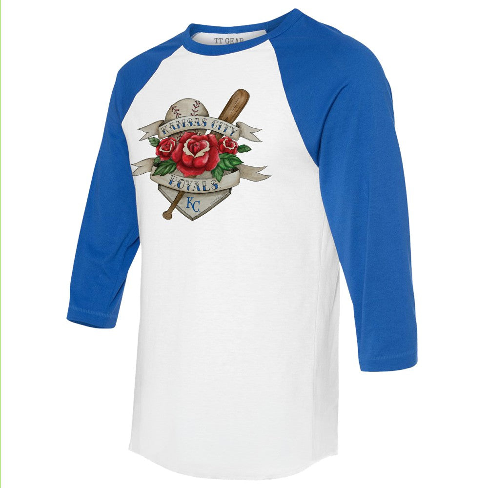 Kansas City Royals Tiny Turnip Unisex Tattoo Rose 3/4-Sleeve Raglan T-Shirt Lifestyle