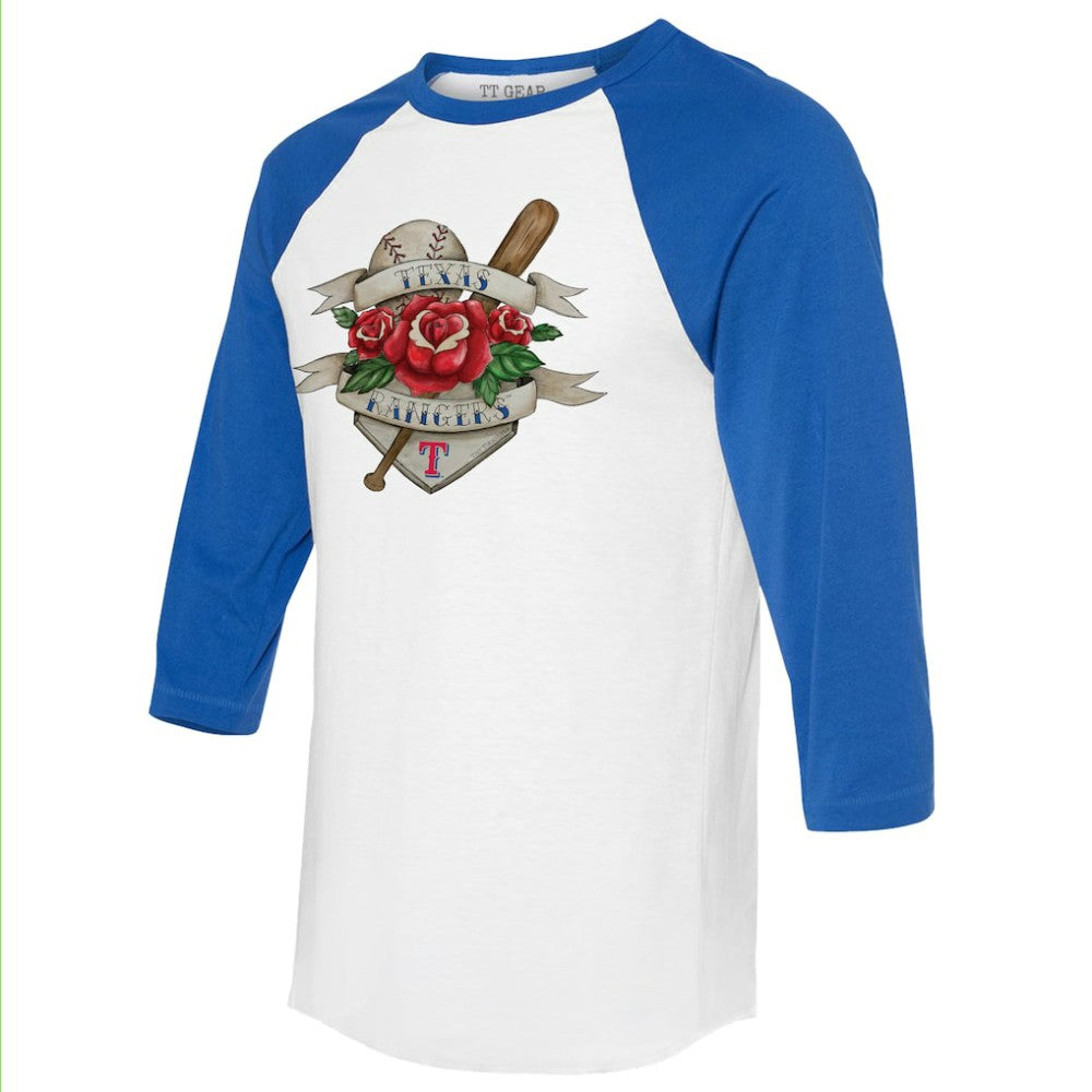 Texas Rangers Tiny Turnip Unisex Tattoo Rose 3/4-Sleeve Raglan T-Shirt Near Me