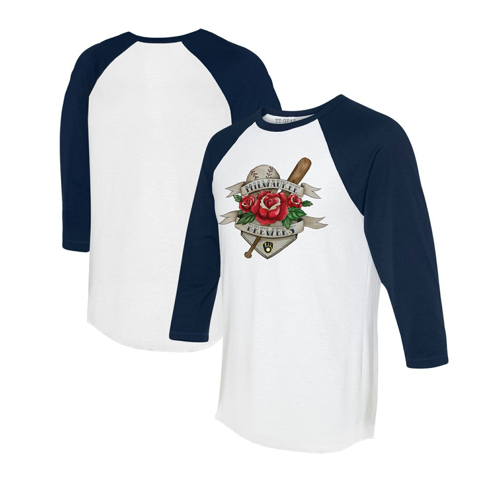 Milwaukee Brewers Tiny Turnip Unisex Tattoo Rose 3/4-Sleeve Raglan T-Shirt On Sale