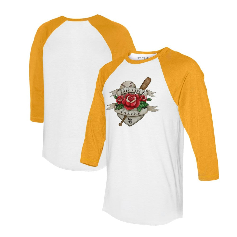 San Diego Padres Tiny Turnip Unisex Tattoo Rose 3/4-Sleeve Raglan T-Shirt Sale