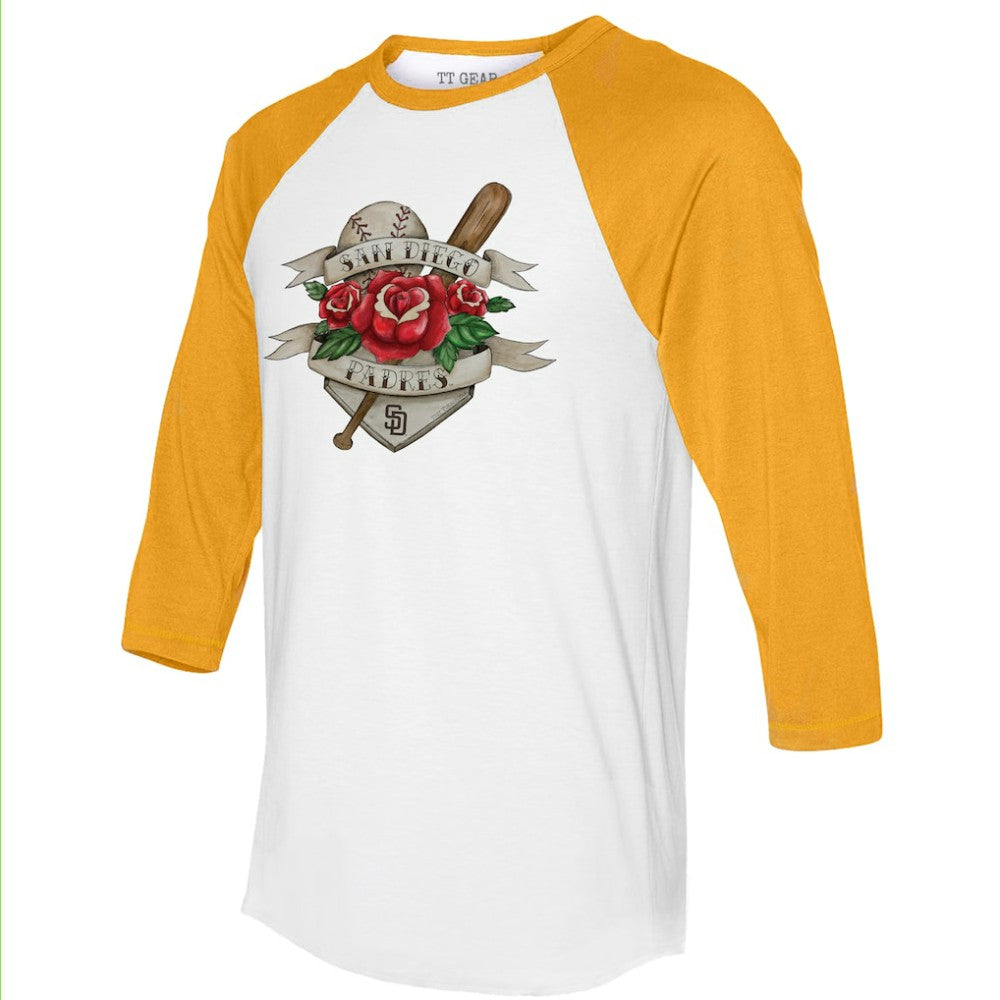 San Diego Padres Tiny Turnip Unisex Tattoo Rose 3/4-Sleeve Raglan T-Shirt Sale