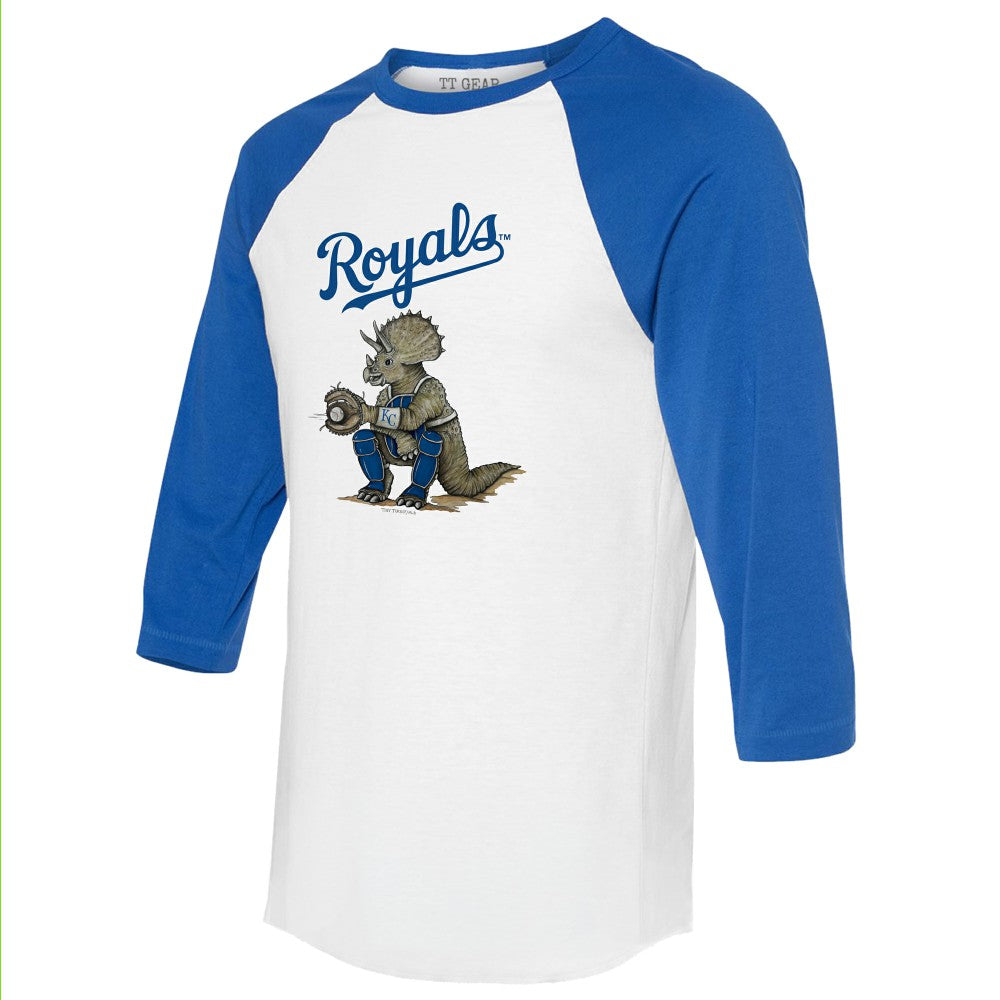 Kansas City Royals Tiny Turnip Unisex Triceratops 3/4-Sleeve Raglan T-Shirt Sale
