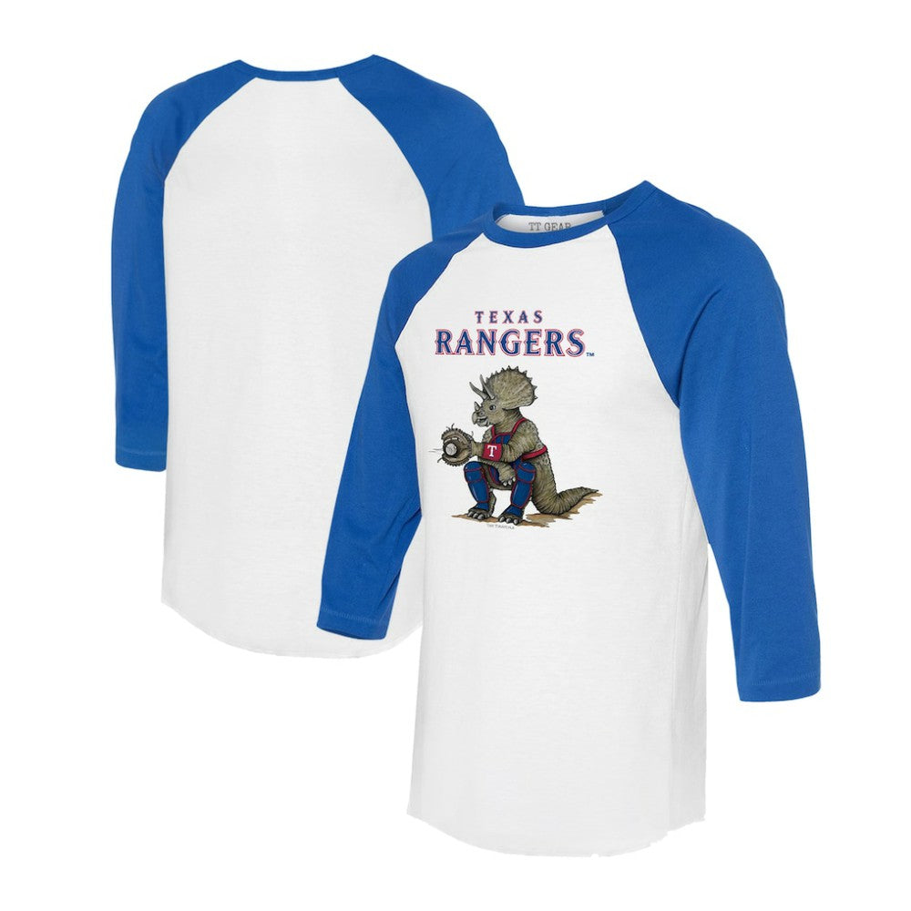 Texas Rangers Tiny Turnip Unisex Triceratops 3/4-Sleeve Raglan T-Shirt On Sale