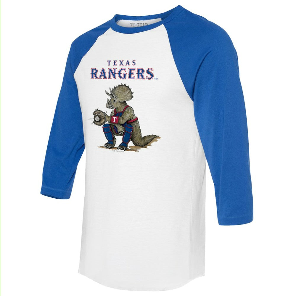 Texas Rangers Tiny Turnip Unisex Triceratops 3/4-Sleeve Raglan T-Shirt On Sale