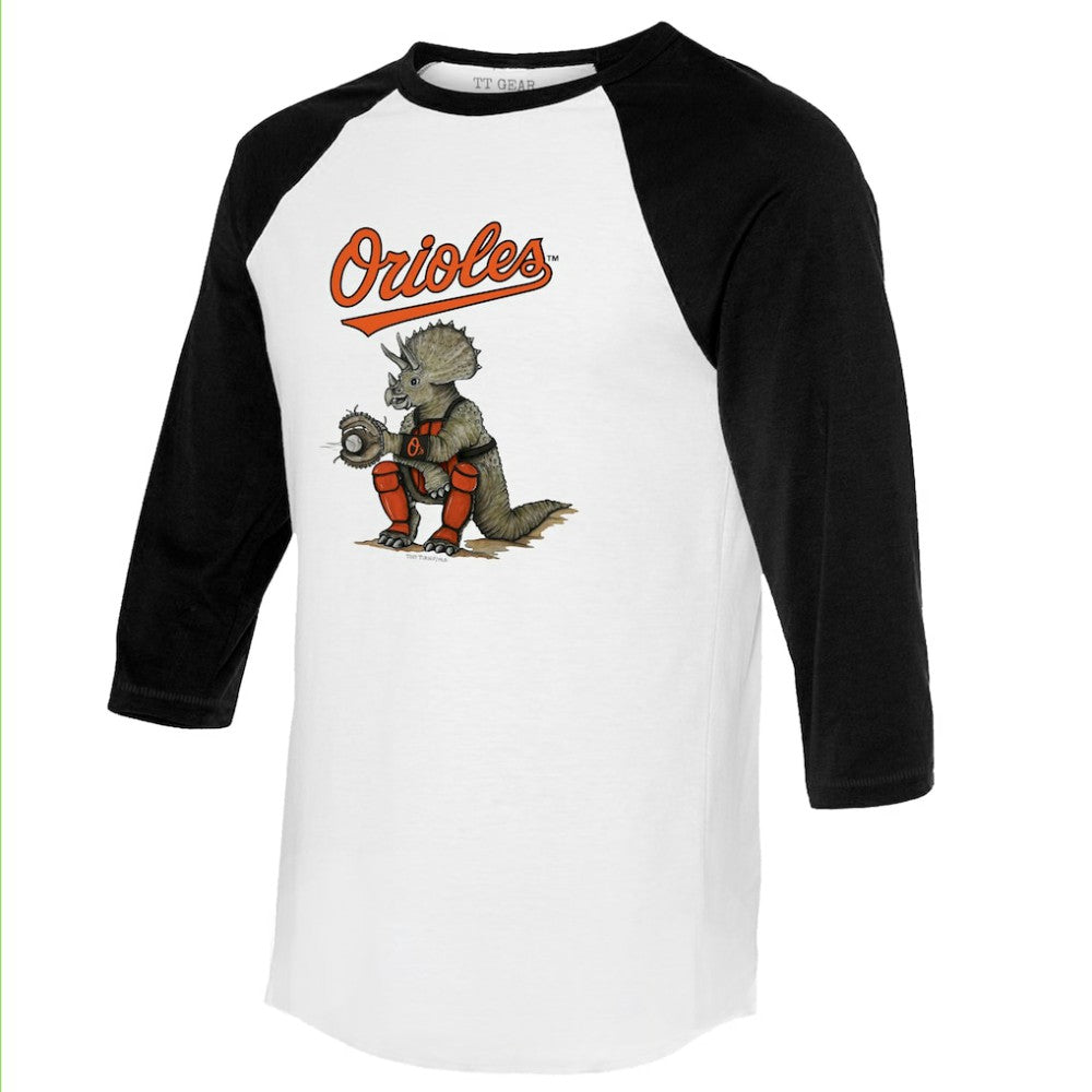 Baltimore Orioles Tiny Turnip Unisex Triceratops 3/4-Sleeve Raglan T-Shirt Lifestyle