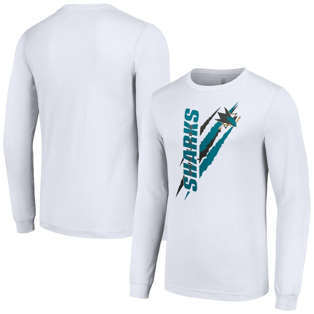 San Jose Sharks - Starter Color Scratch Long-Sleeve T-Shirt White