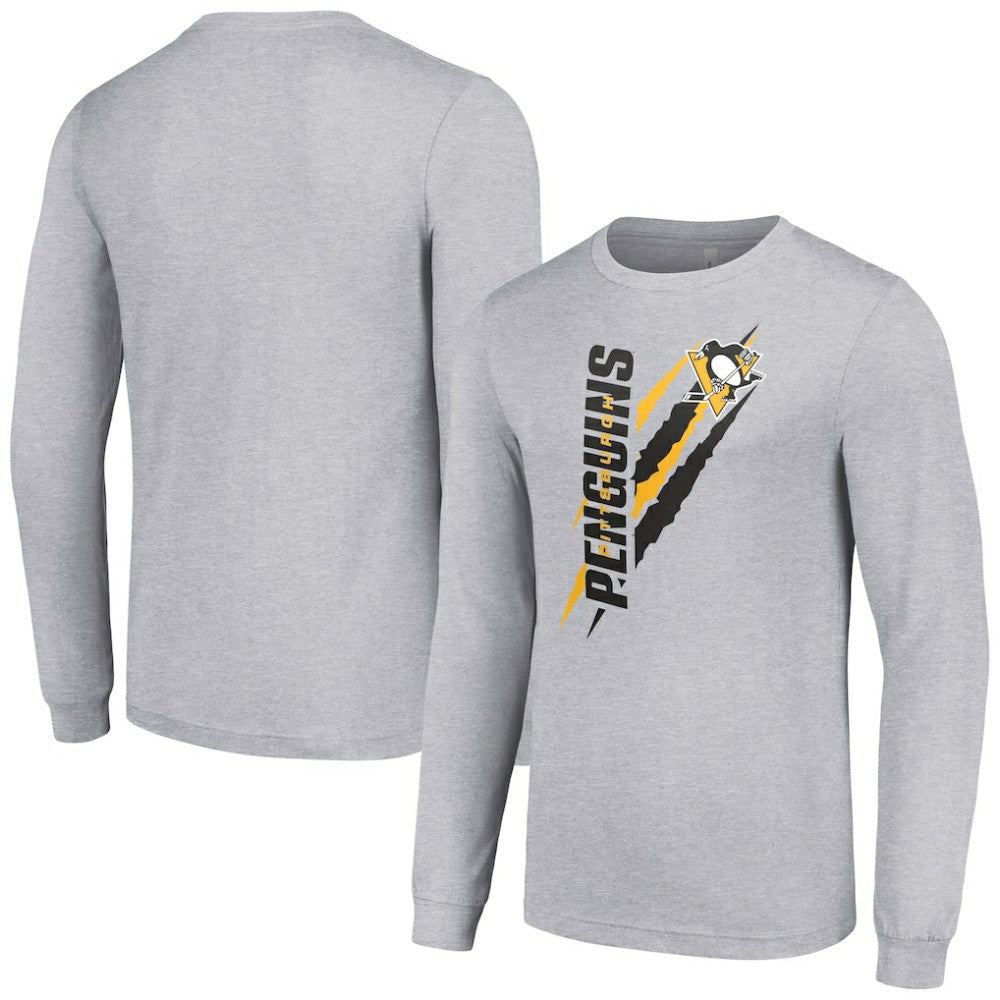 Pittsburgh Penguins Starter Color Scratch Long-Sleeve T-Shirt Heather Gray