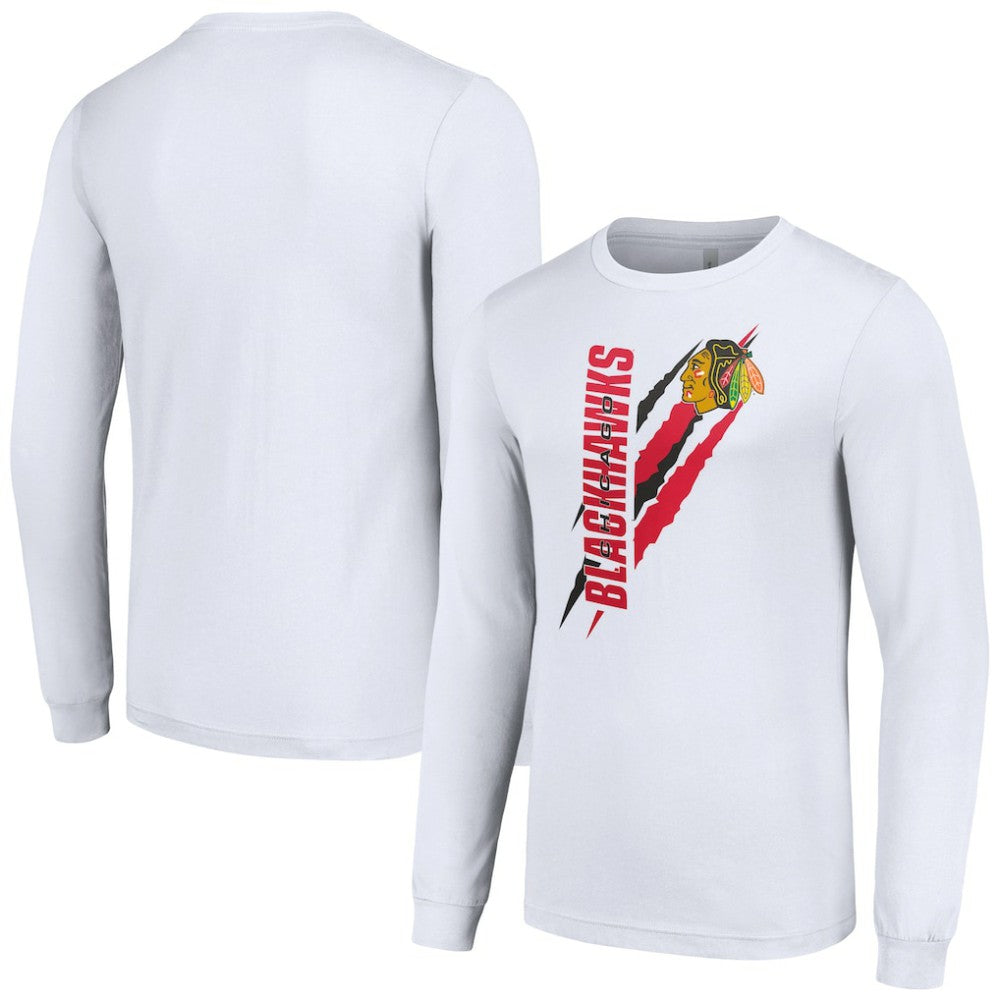 Chicago Blackhawks Starter Color Scratch Long-Sleeve T-Shirt White