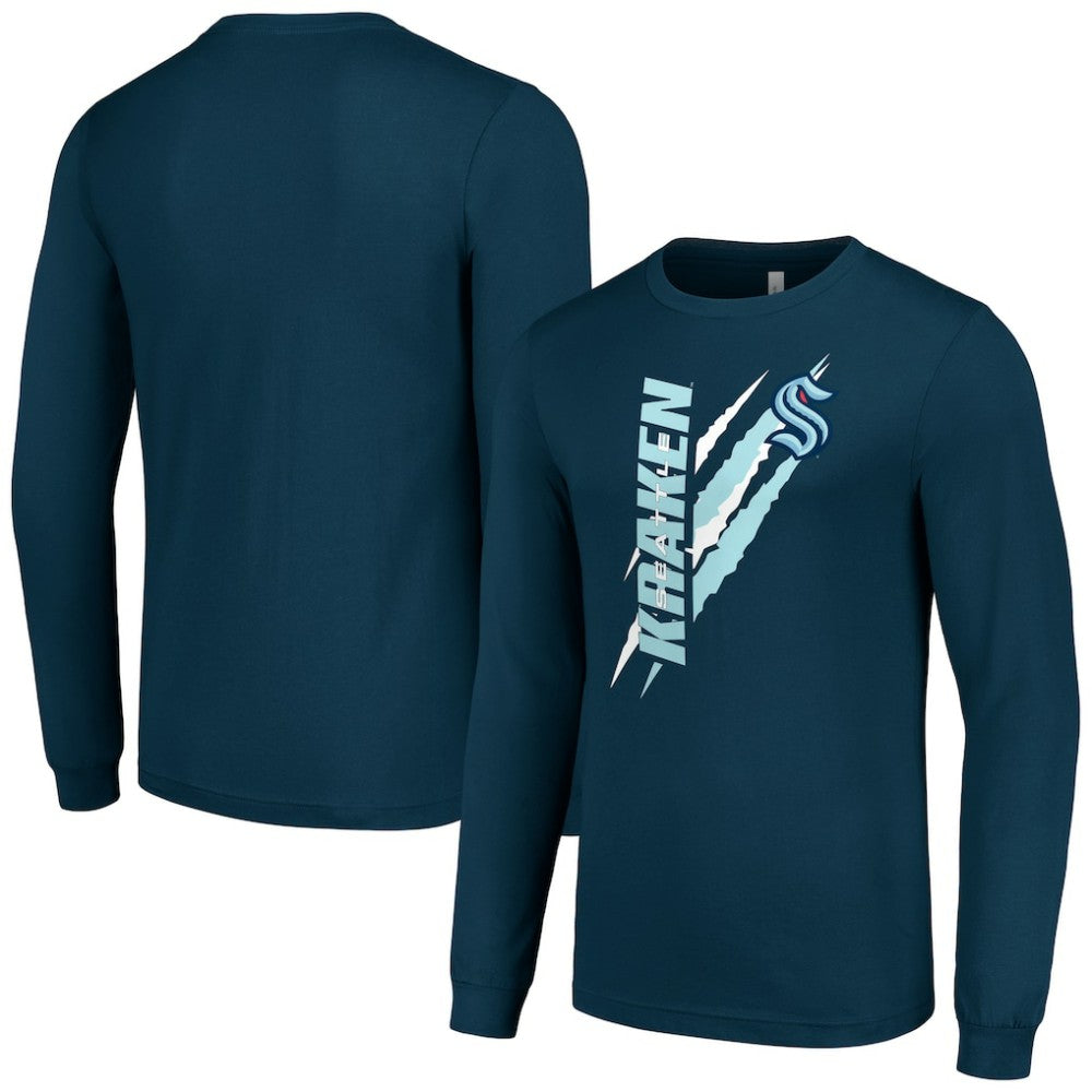 Seattle Kraken Starter Color Scratch Long-Sleeve T-Shirt Deep Sea Blue