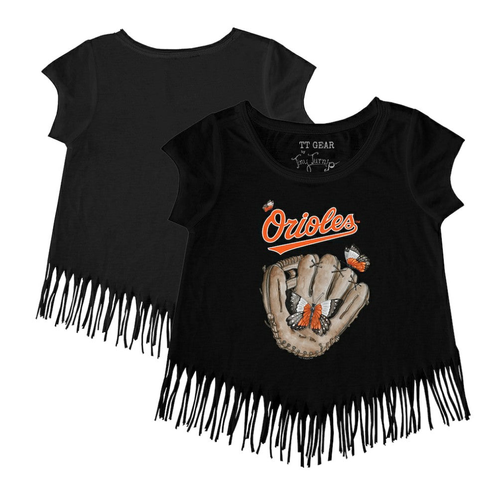 Baltimore Orioles Tiny Turnip Girls Youth Butterfly Glove Fringe T-Shirt Near Me