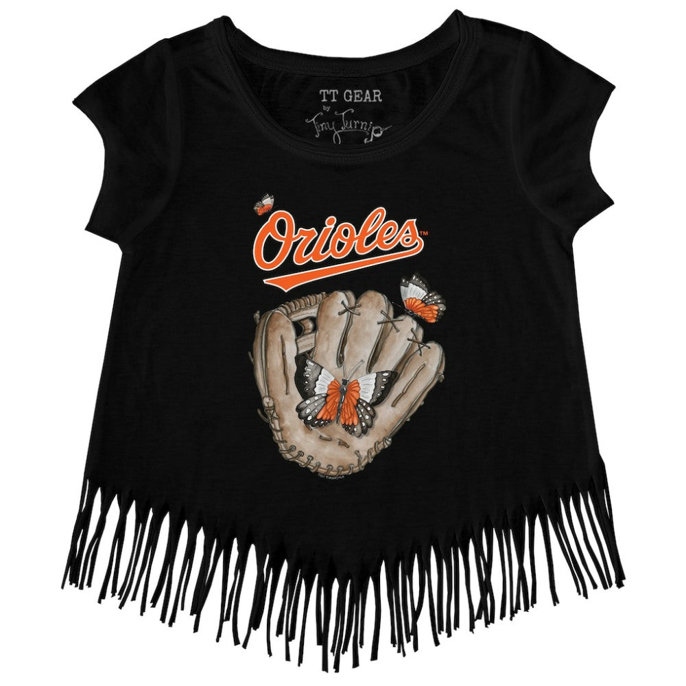 Baltimore Orioles Tiny Turnip Girls Youth Butterfly Glove Fringe T-Shirt Near Me