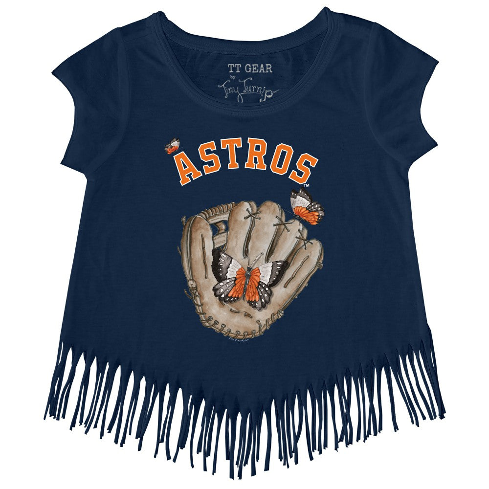 Houston Astros Tiny Turnip Girls Youth Butterfly Glove Fringe T-Shirt Near Me