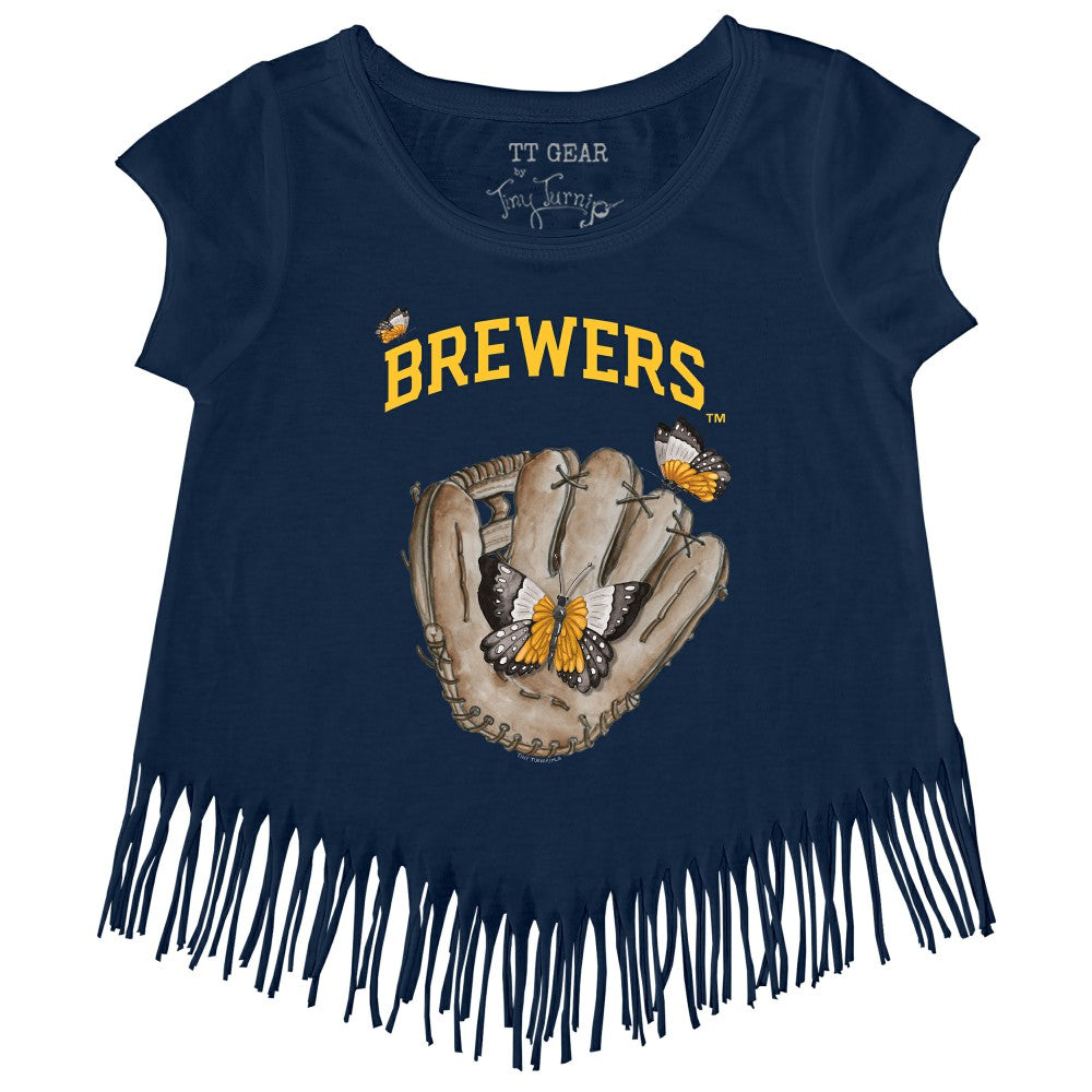 Milwaukee Brewers Tiny Turnip Girls Youth Butterfly Glove Fringe T-Shirt Lifestyle