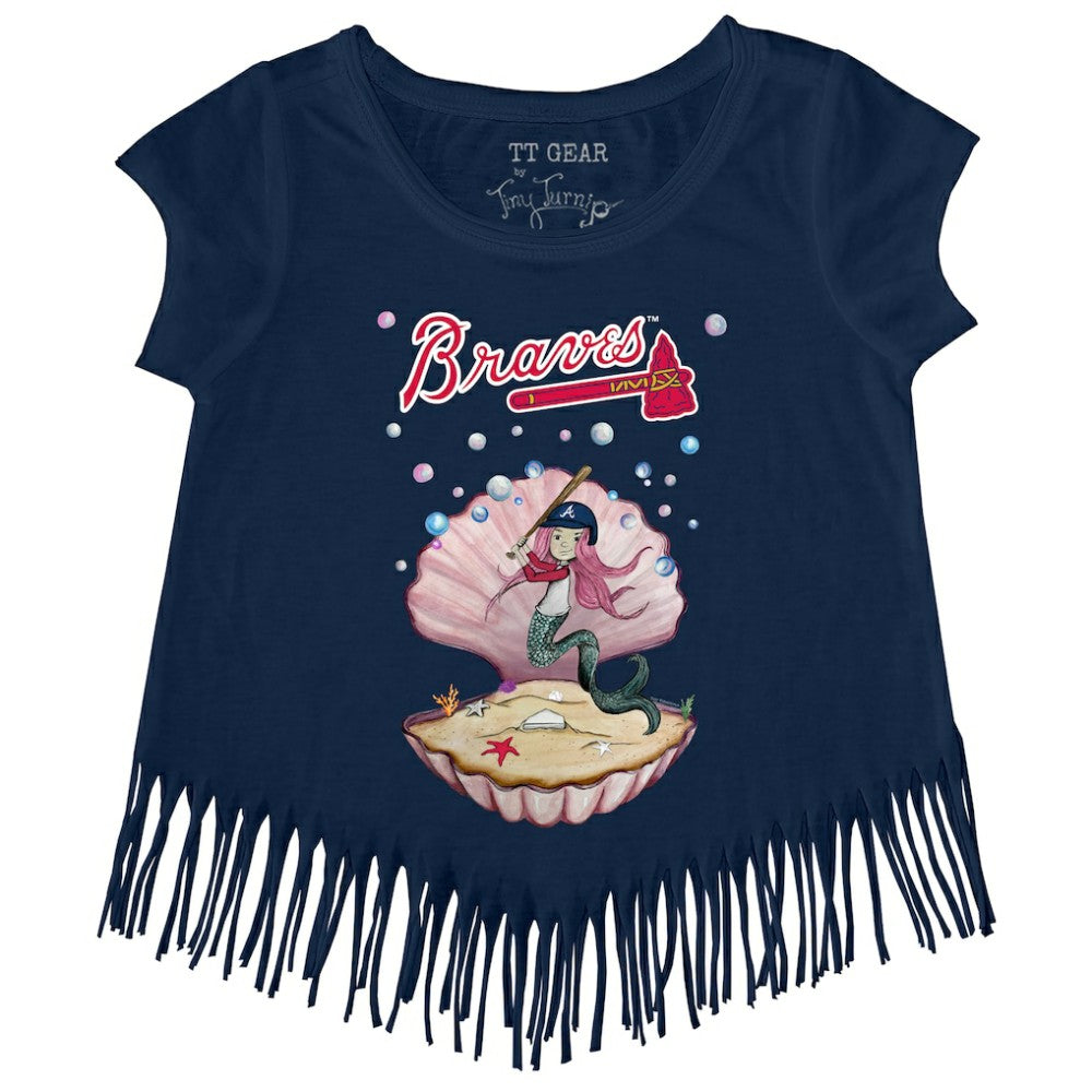 Atlanta Braves Tiny Turnip Girls Youth Mermaid Fringe T-Shirt discount