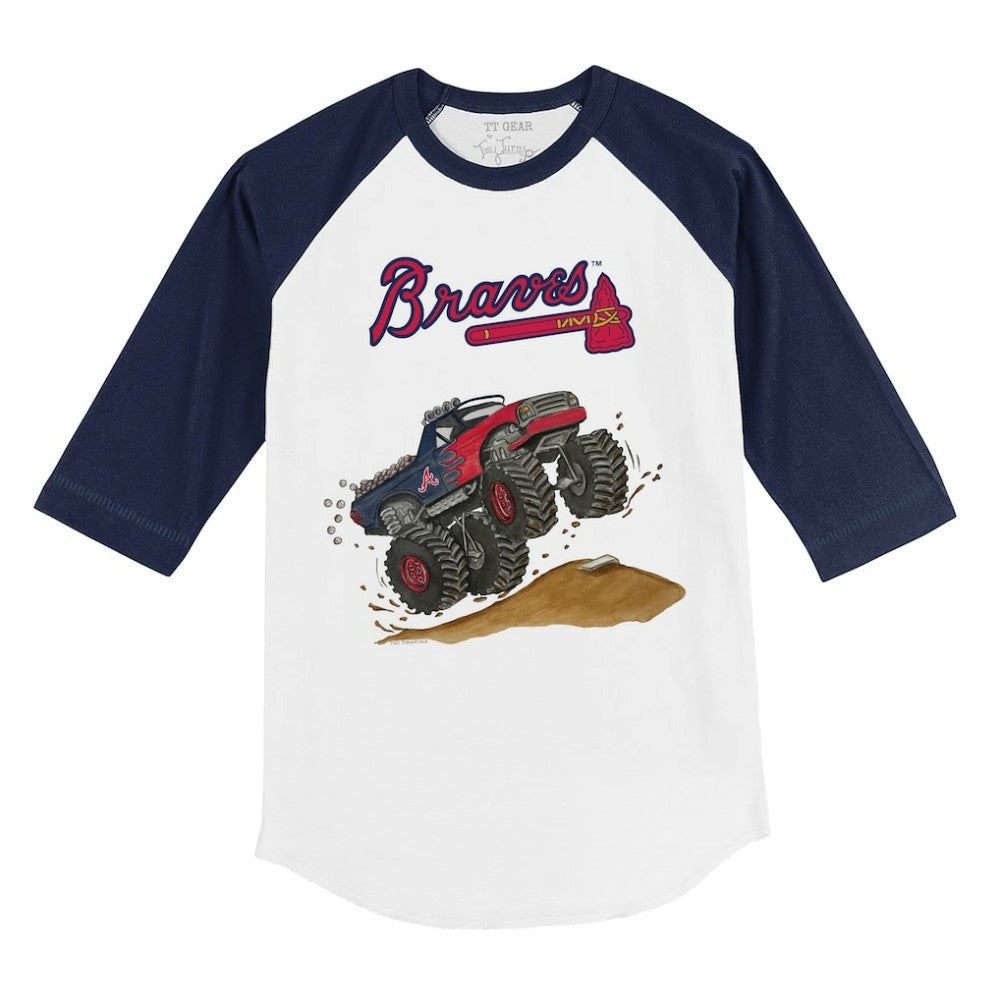 Atlanta Braves Tiny Turnip Youth Monster Truck 3/4-Sleeve Raglan T-Shirt for sale