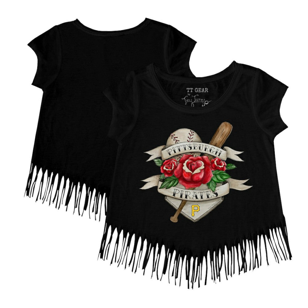 Pittsburgh Pirates Tiny Turnip Girls Youth Tattoo Rose Fringe T-Shirt Near Me