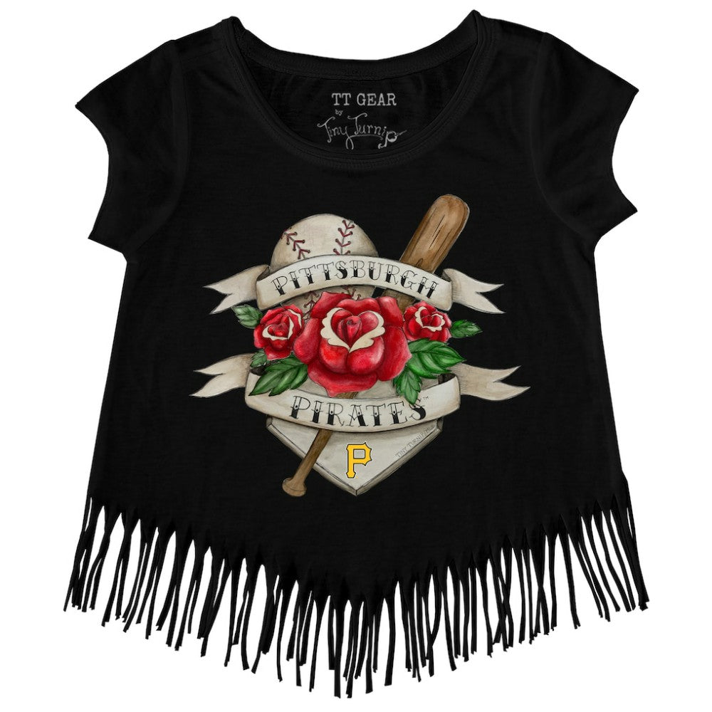 Pittsburgh Pirates Tiny Turnip Girls Youth Tattoo Rose Fringe T-Shirt Near Me