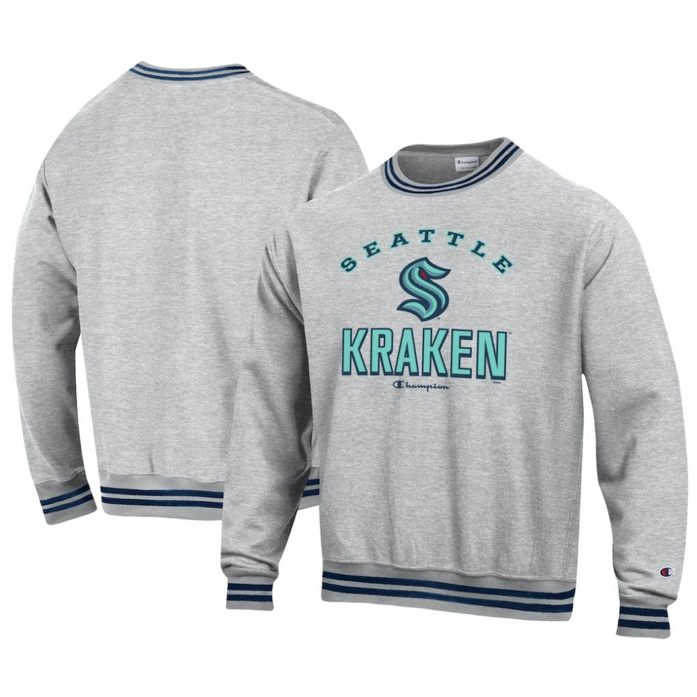 Seattle Kraken Champion Reverse Weave Yarn Dye Pullover Sweatshirt Heather Gray