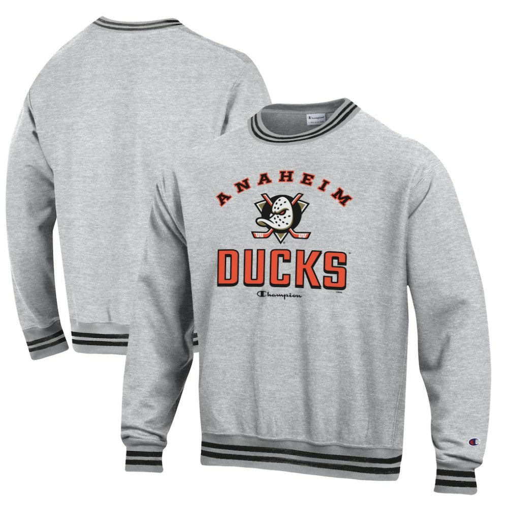 Anaheim Ducks - Champion Reverse Weave Yarn Dye Pullover Sweatshirt Heather Gray