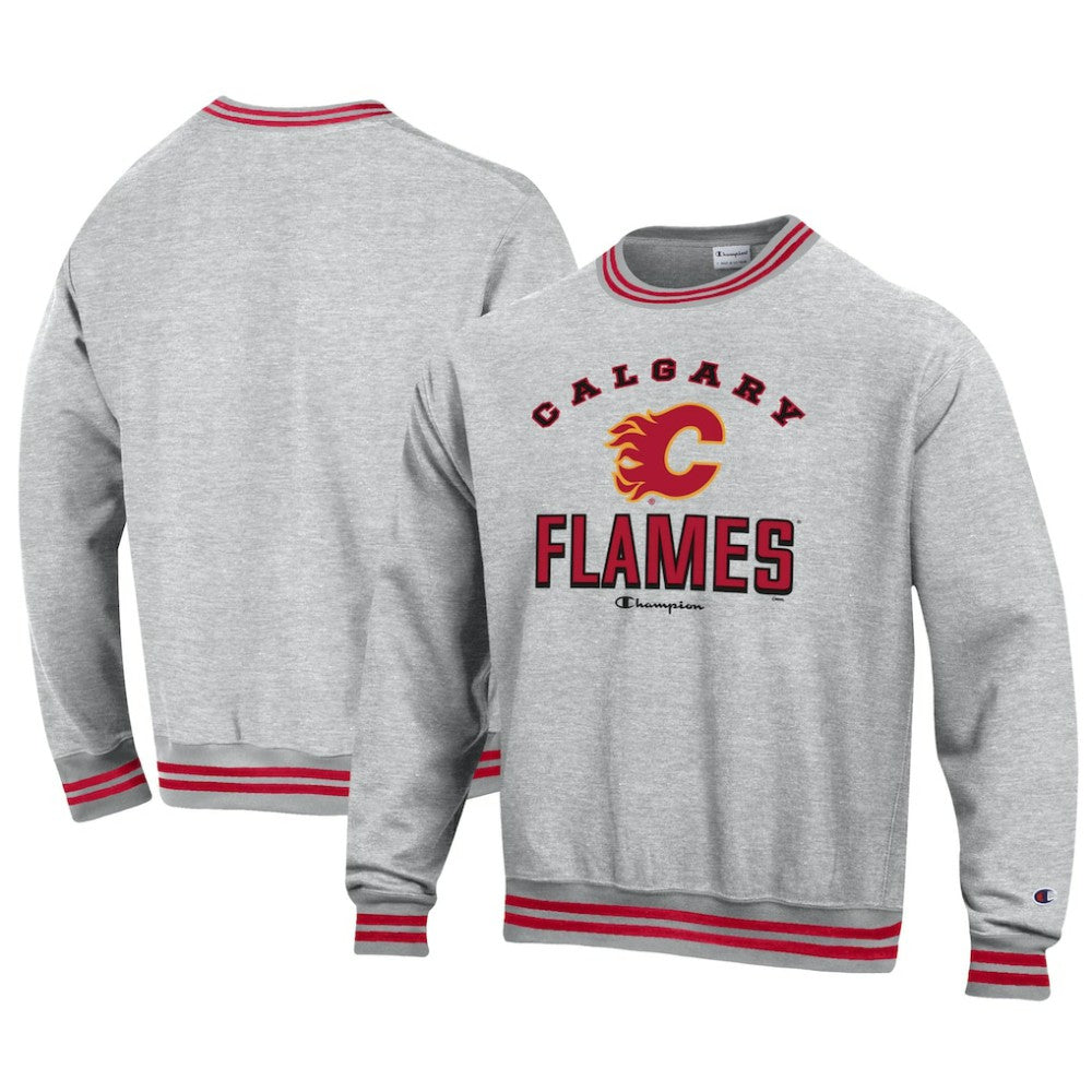 Calgary Flames - Champion Reverse Weave Yarn Dye Pullover Sweatshirt Heather Gray