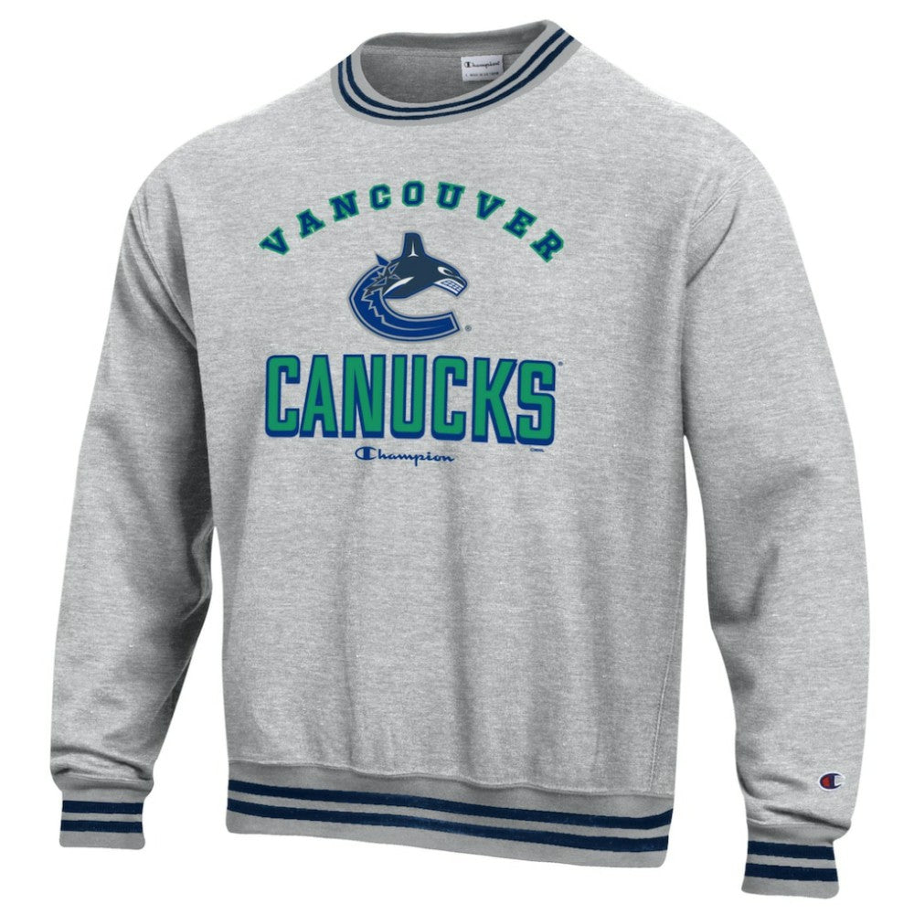 Vancouver Canucks - Champion Reverse Weave Yarn Dye Pullover Sweatshirt Heather Gray