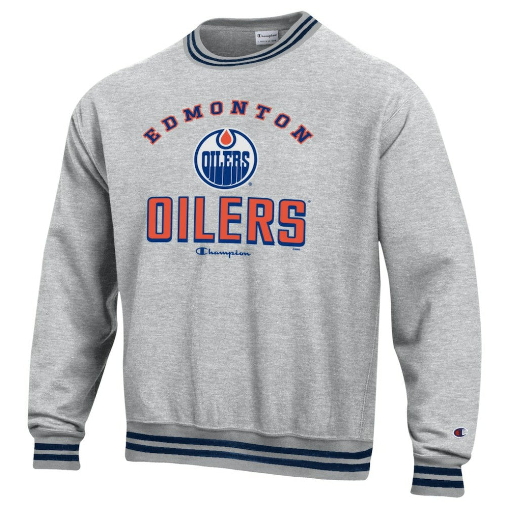 Edmonton Oilers - Champion Reverse Weave Yarn Dye Pullover Sweatshirt Heather Gray
