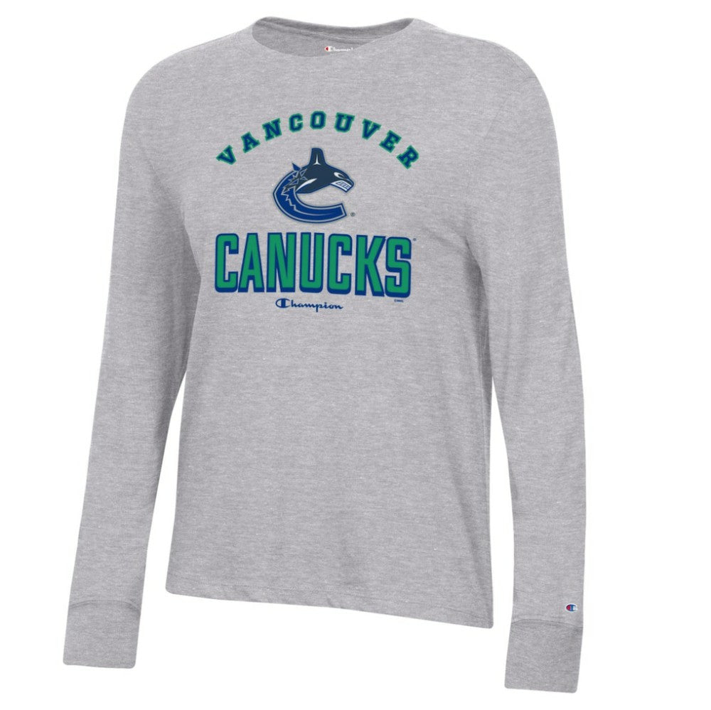 Vancouver Canucks - Champion Women's Core Long Sleeve T-Shirt Heather Gray