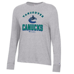 Vancouver Canucks - Champion Women's Core Long Sleeve T-Shirt Heather Gray