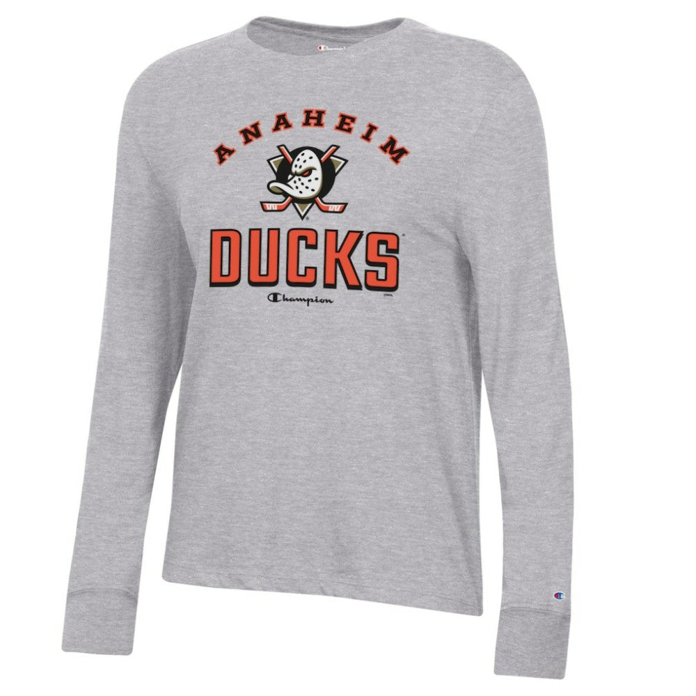 Anaheim Ducks - Champion Women's Core Long Sleeve T-Shirt Heather Gray