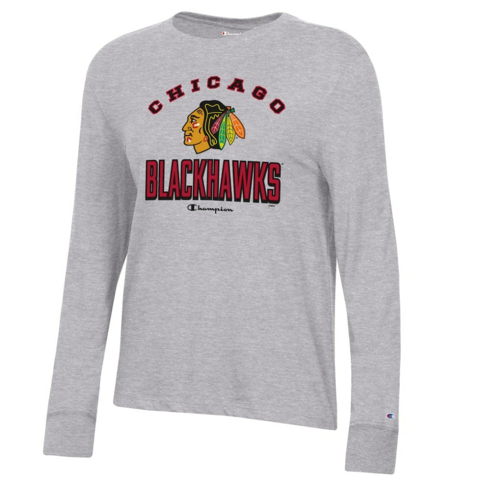 Chicago Blackhawks Champion Women's Core Long Sleeve T-Shirt Heather Gray