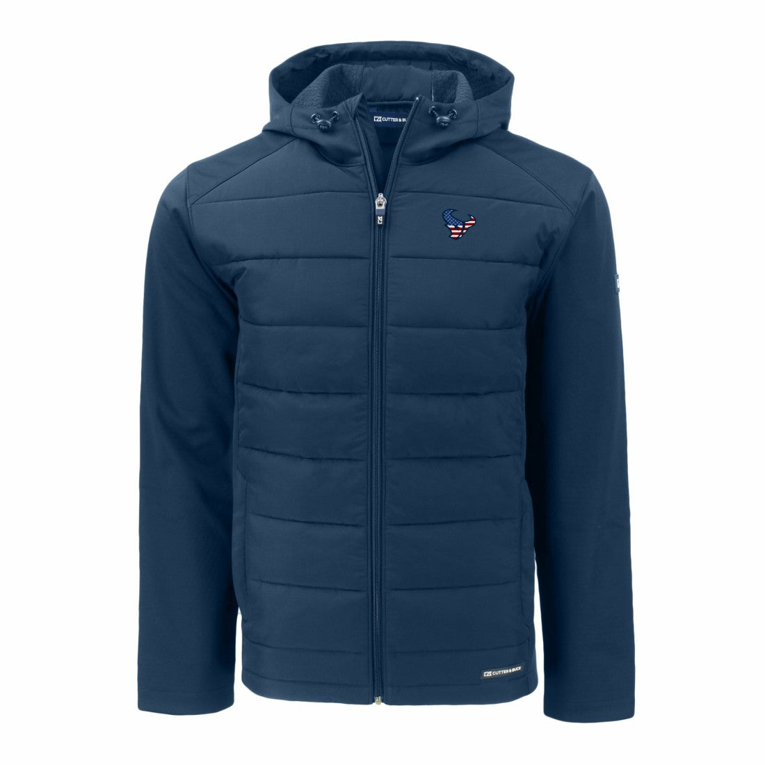 Houston Texans Cutter & Buck Americana Evoke Hybrid Eco Softshell Recycled Full-Zip Hooded Jacket Navy - NFL