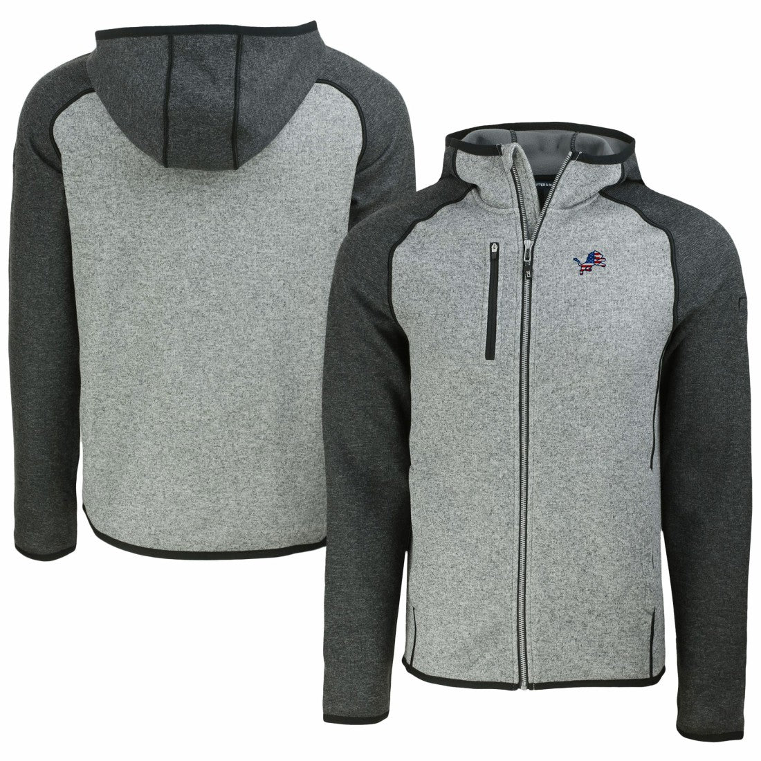 Detroit Lions Cutter & Buck Americana Mainsail Full-Zip Hooded Jacket Heather Gray/Heather Charcoal - NFL