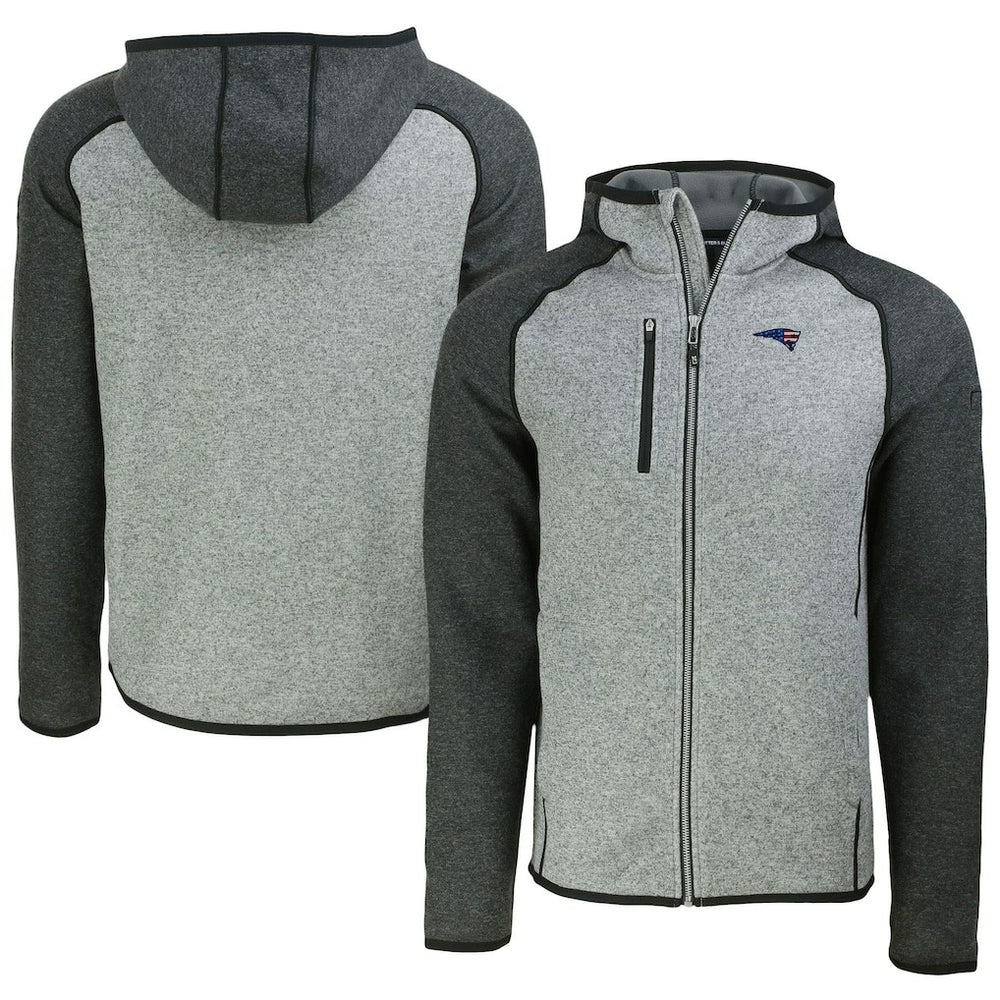 New England Patriots Cutter & Buck Americana Mainsail Full-Zip Hooded Jacket Heather Gray/Heather Charcoal - NFL