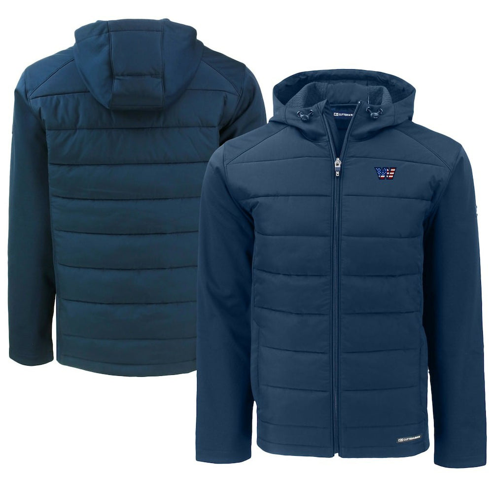 Washington Commanders Cutter & Buck Big & Tall Americana Evoke Hybrid Eco Softshell Recycled Full-Zip Hooded Jacket Navy - NFL