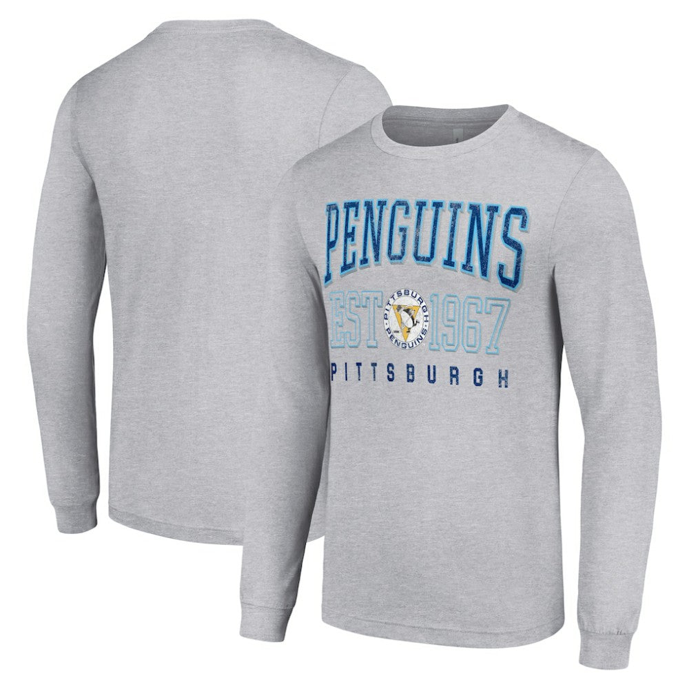 Pittsburgh Penguins Starter Retro Graphic Long Sleeve Crew T-Shirt Heather Gray
