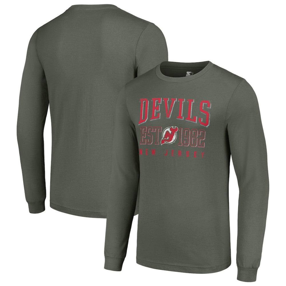 New Jersey Devils - Starter Retro Graphic Long Sleeve Crew T-Shirt Green