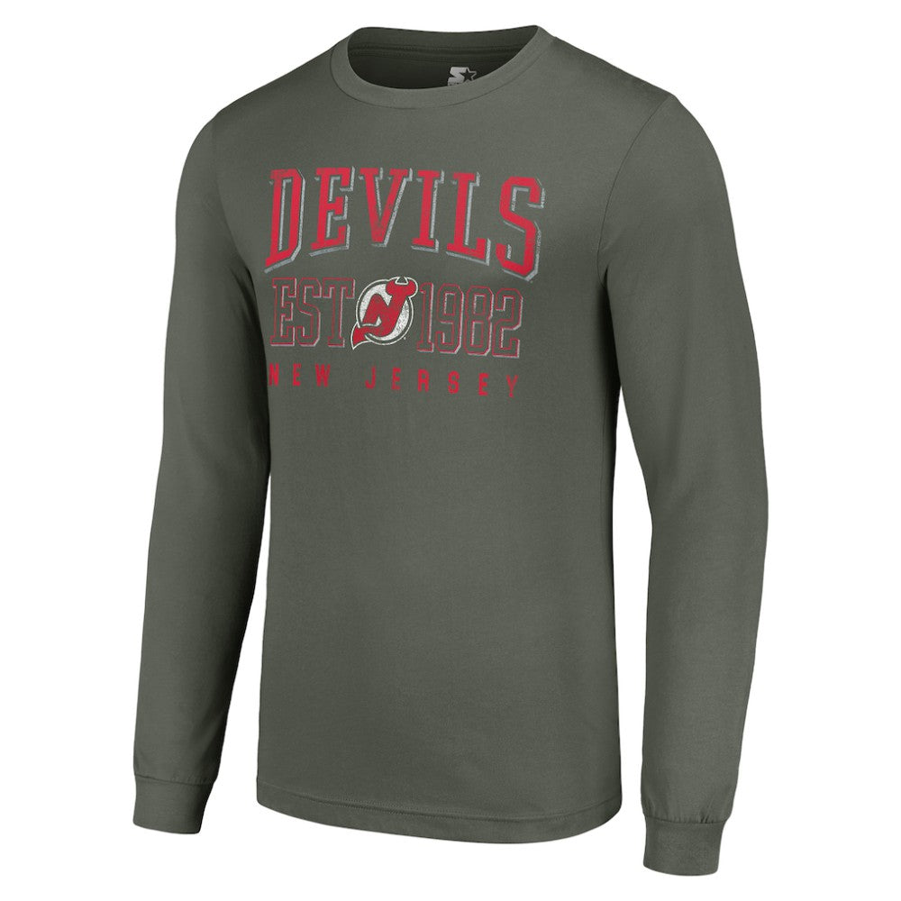 New Jersey Devils - Starter Retro Graphic Long Sleeve Crew T-Shirt Green