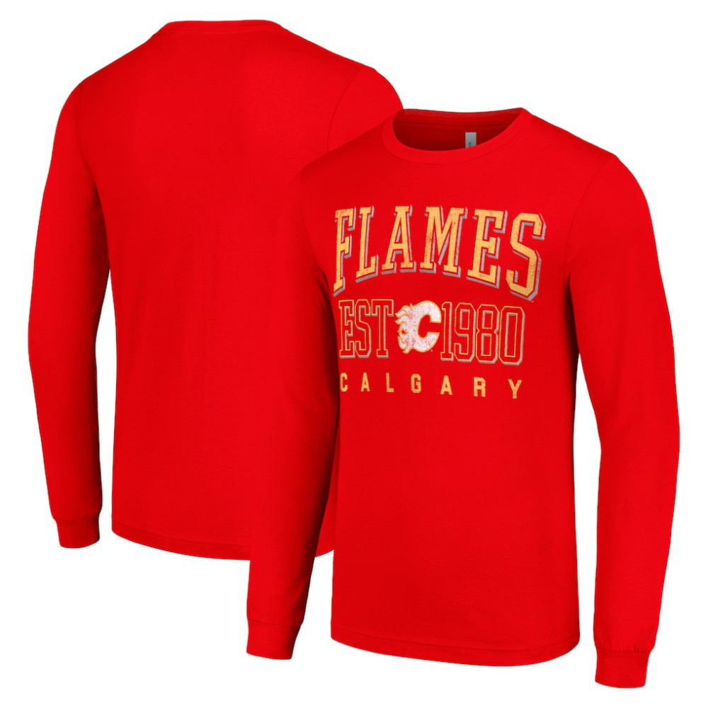Calgary Flames - Starter Retro Graphic Long Sleeve Crew T-Shirt Red